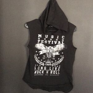 Long live rock n roll cut off hooded T!